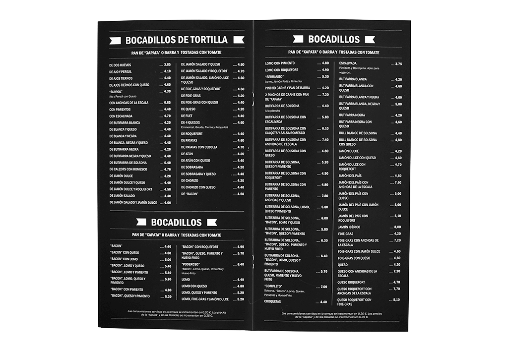 Cartas del Bar Quimet d'Horta - Dommia